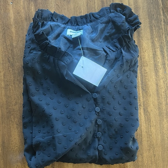 J Crew Textured Blouse Lined Black Dotted Swiss Cap Sleeves XSP Ruffled BA740 - Picture 2 of 2